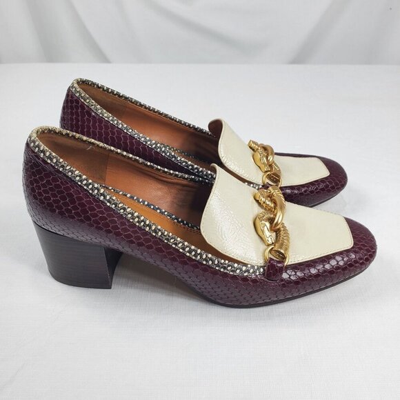 Tory Burch Women's White Pump Heels Jessa Leather Snake Print Slip-On Size 6M - Picture 2 of 11